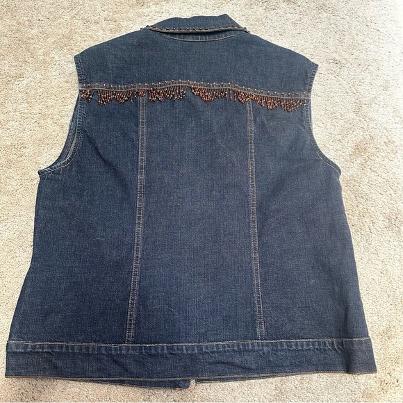 Vintage 90s/y2k Denim Western Button Vest Beading Dark Wash Pockets Medium EUC - Picture 3 of 6